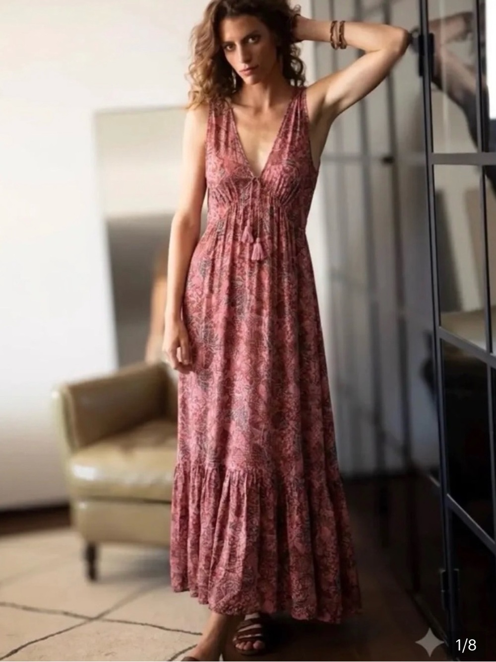 Faherty V-Neck Floral Maxi Dress in Dusty Rose
